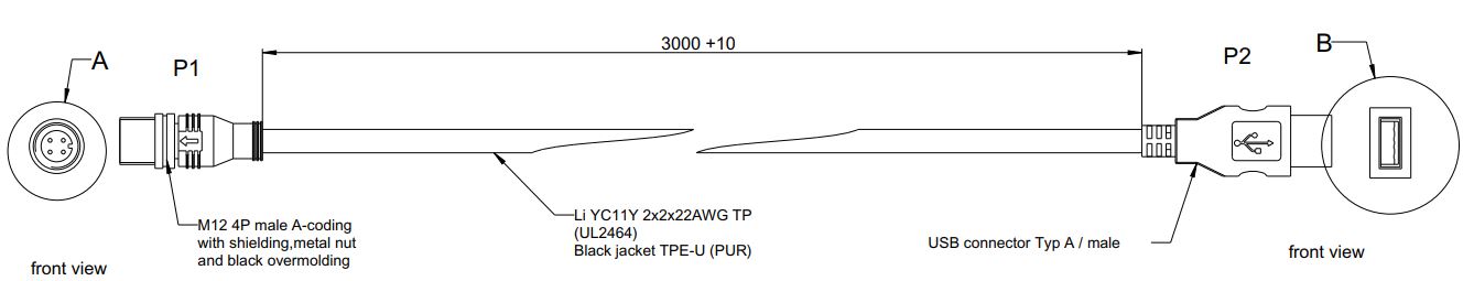 Cavo M12 Usb Maschio Tipo A 3M
